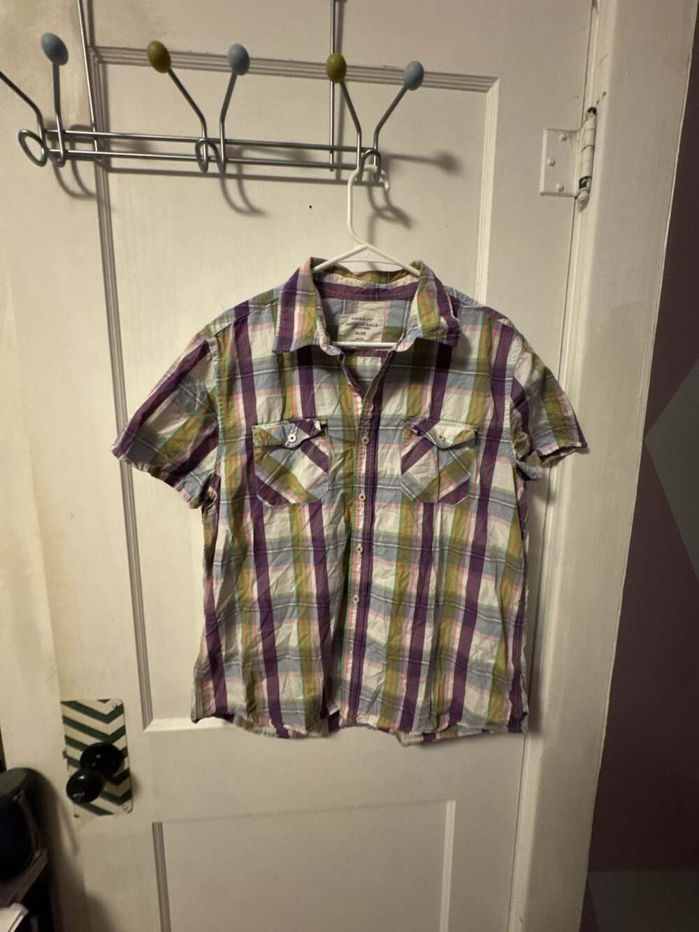 American Eagle Outfitters Vintage Fit Plaid Short Sleeve Shirt XL Purple